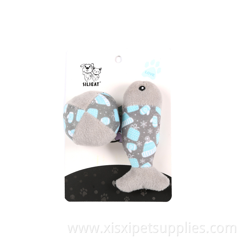 factory directly sell three different pattern plush fish ball cat toys set